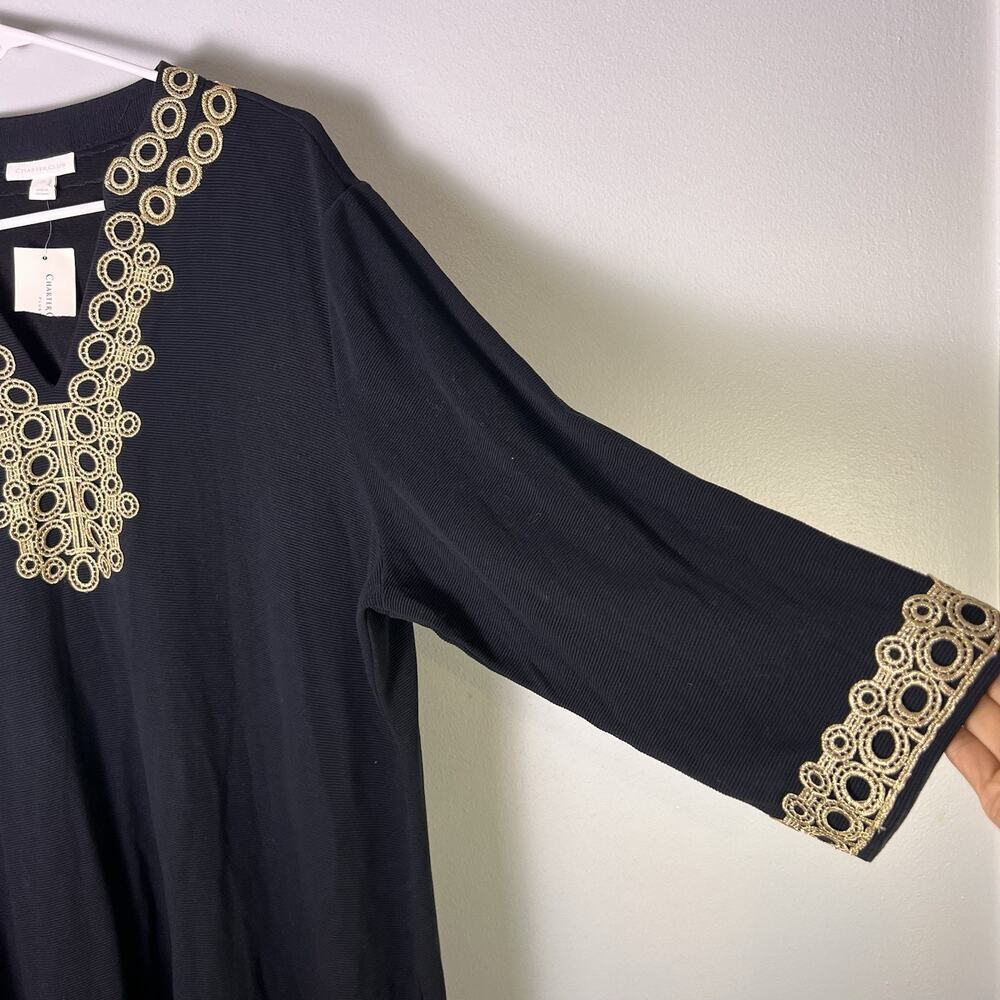 NWT Charter Club Women's Black Gold Embroidered Ribbed Pullover Tunic Plus Sz 3X - Picture 5 of 11